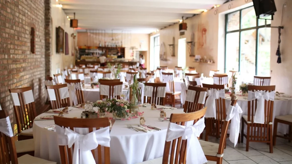 Festlich eingerichteter Saal für eine Hochzeit in der Kommandeursburg Kerpen